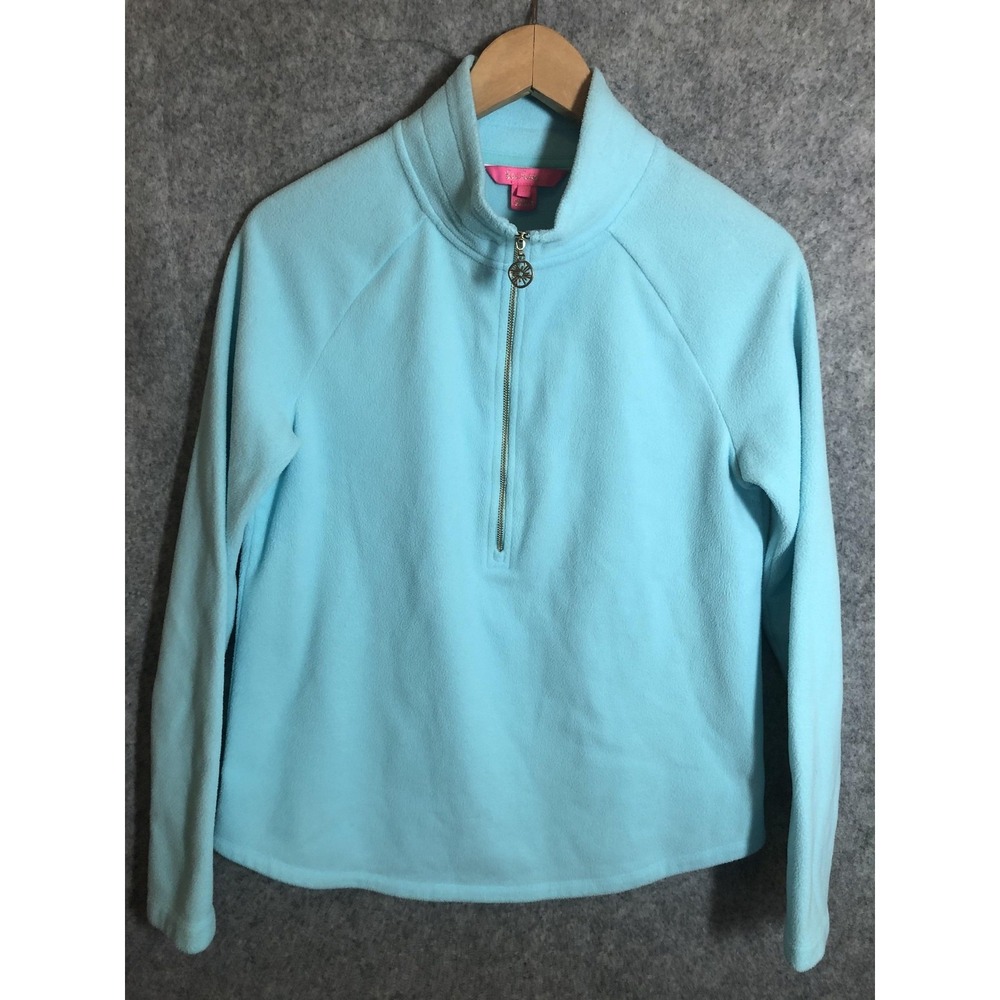 Lilly Pulitzer Fleece Pullover Womens Small Blue Quarter Zip Mock Neck‎ Top